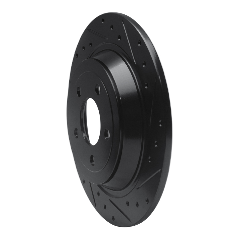 Ford Mustang Brake Rotor (1) - Rear Right - R1 Concepts - Drilled & Slotted - Black - `15-`23